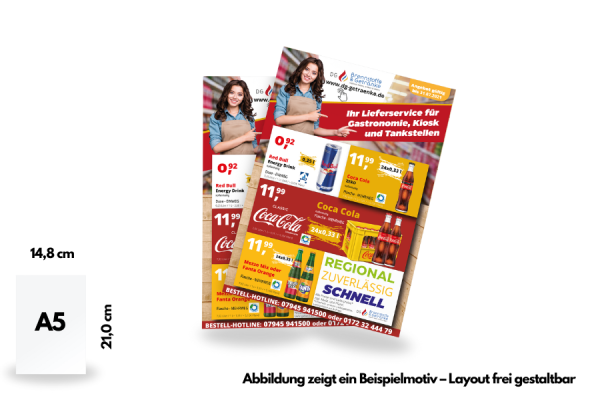 Flyer, DIN A5, einseitig bedruckt
 (14,8 x 21,0 cm)